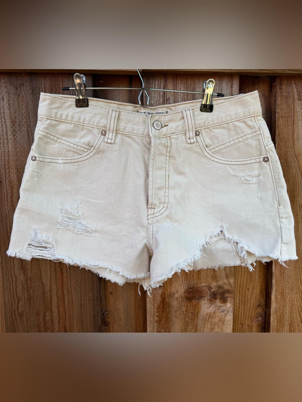 Women's Cream Distressed Denim Shorts FP